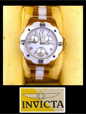 INVICTA (NEW BATTERY) Gold and White Ceramic Chronograph Women's Watch